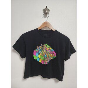 Meow Wolf black multi color logo crop T-shirt S